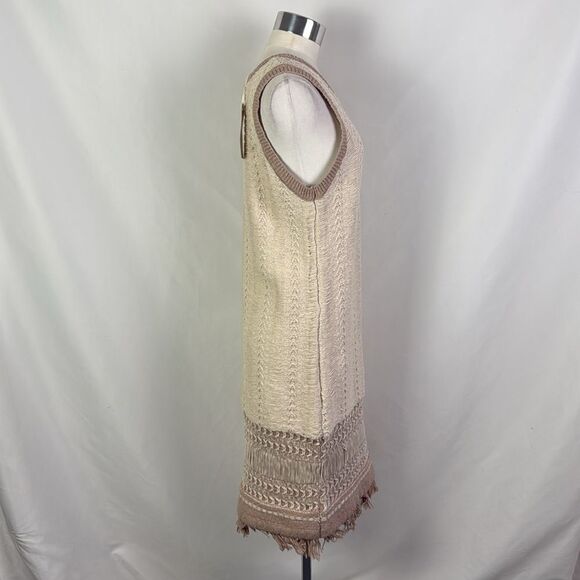 NWT Ecetera Cream Tan Knit Fringe Midi Dress - Picture 2 of 6